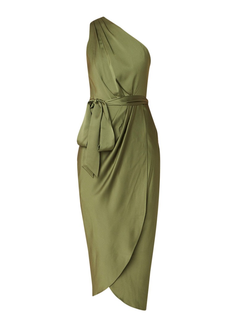 Ted Baker Gabie one shoulder jurk van satijn met strikceintuur groen