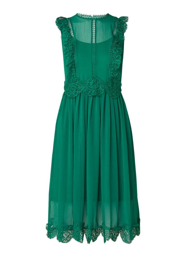 Ted Baker Porrla midi-jurk met kant en plooi detail groen