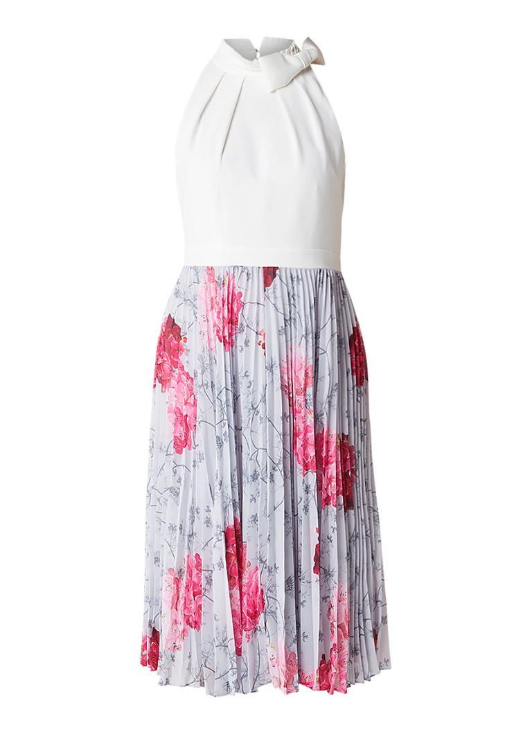 Ted Baker Cornala A-lijn jurk met plissé en strikdetail lichtgrijs