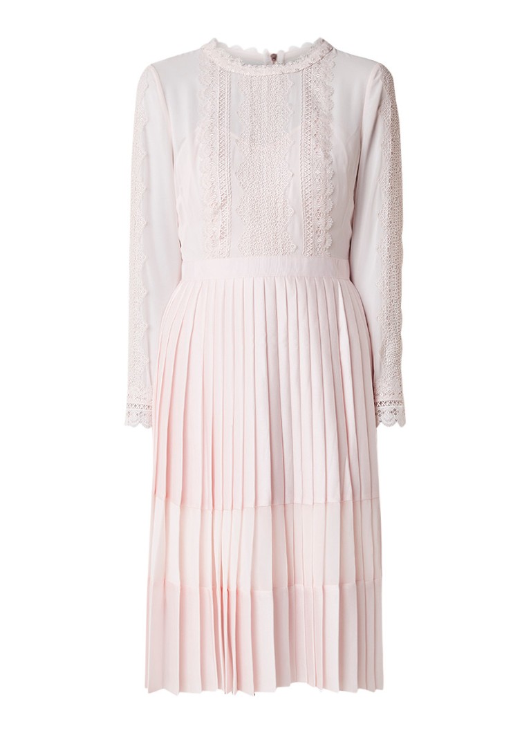 Ted Baker Looez A-lijn jurk met plissé en kantdetail donkerblauw