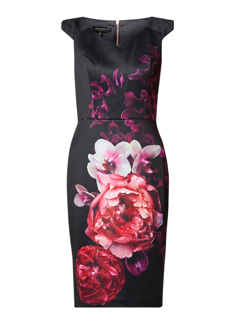 Ted Baker Semanj kokerjurk met bloemendessin zwart