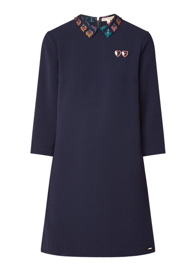 Ted Baker Shiftjurk met contrasterende kraag en driekwart mouw donkerblauw