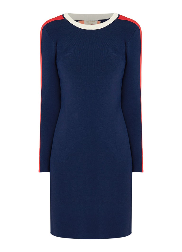 Ted Baker Palit fijngebreide midi-jurk met contrastbies donkerblauw