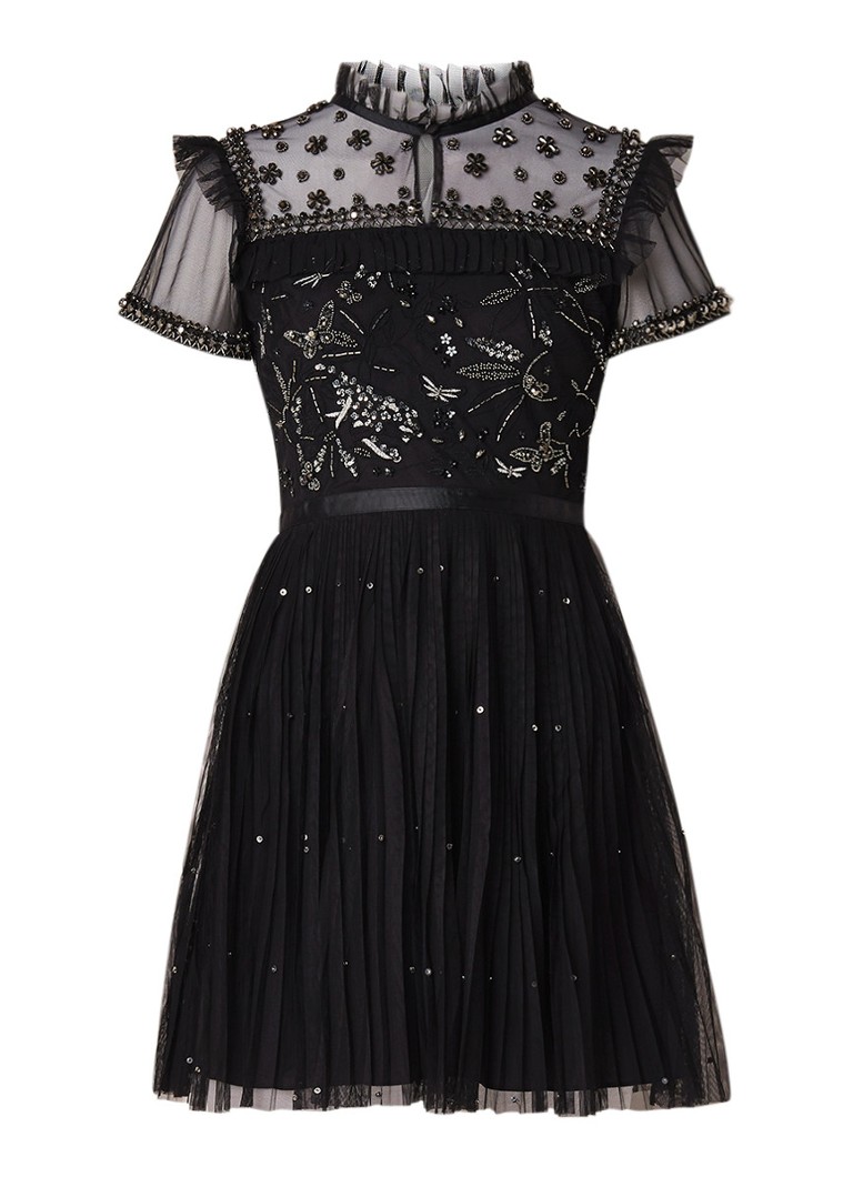 Ted Baker Vereti mini-jurk met kralendecoratie en plooirok zwart