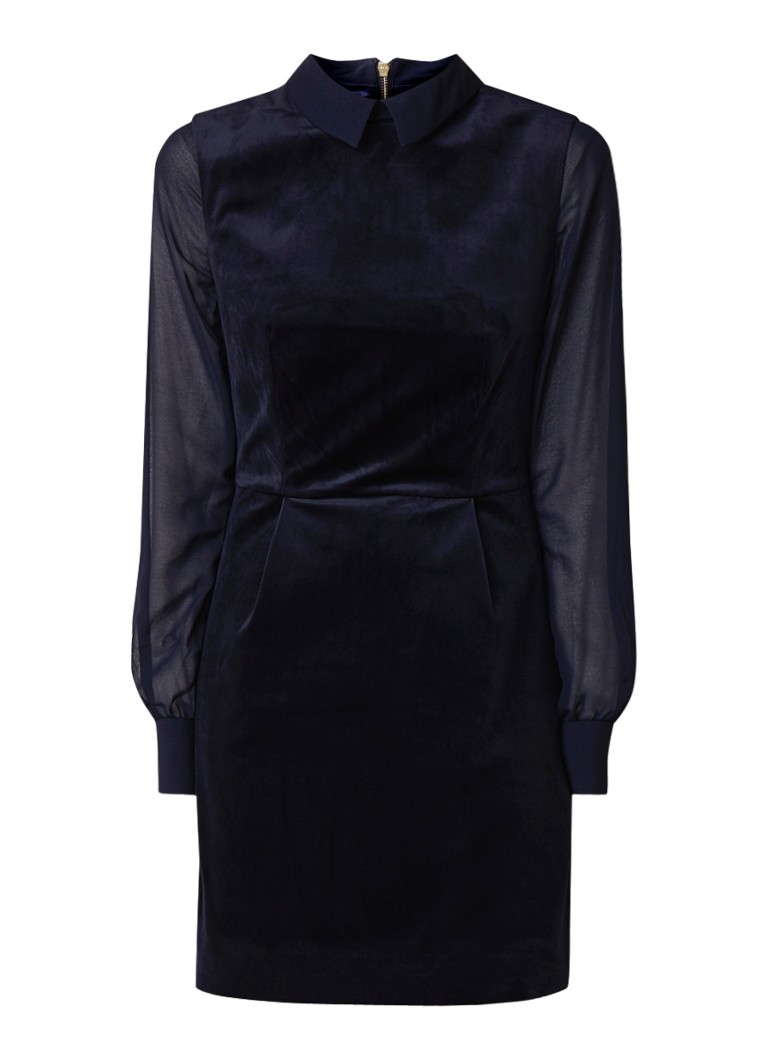 Ted Baker Lourah mini-jurk van fluweel met semi-transparante mouw donkerblauw