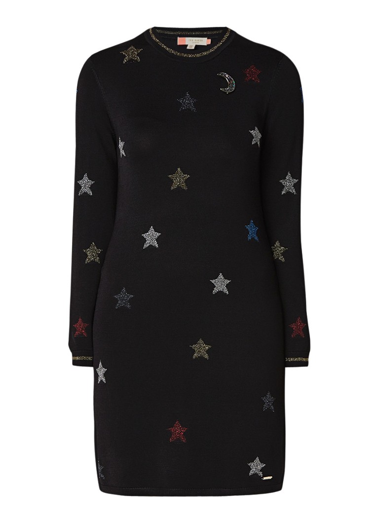 Ted Baker Fijngebreide jurk met sterrendessin van lurex zwart