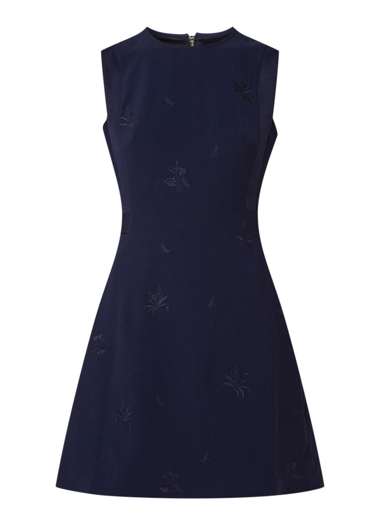 Ted Baker Saahrad A-lijn jurk met borduring en steekzakken donkerblauw
