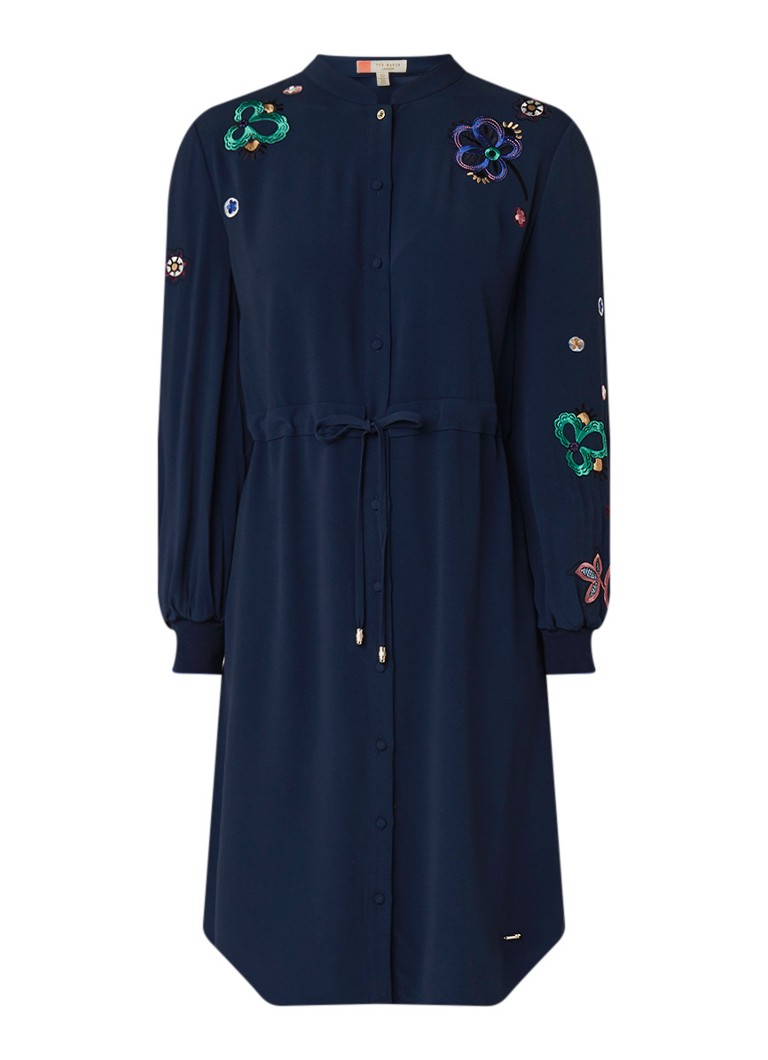 Ted Baker Dioss blousejurk met geborduurde bloemen donkerblauw