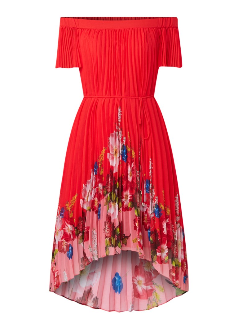 Ted Baker Gillyy off shoulder midi-jurk met bloemendessin rood