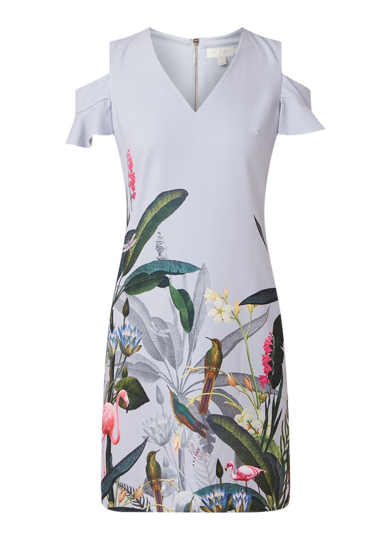 Ted Baker Emerry midi-jurk met cold shoulder en bloemenprint lichtblauw