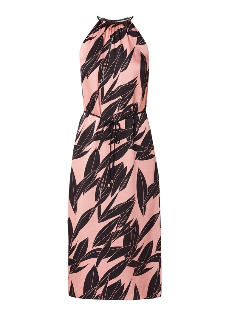 Ted Baker Leahla halterjurk van satijn met bladdessin roze