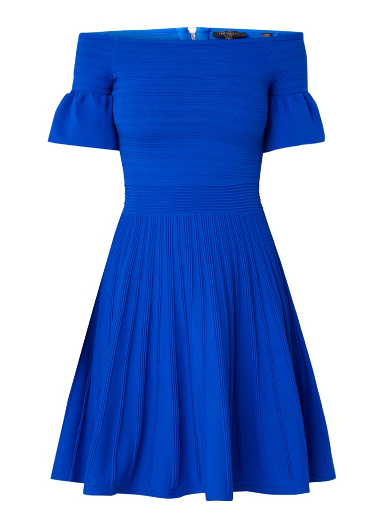 Ted Baker Criptum off-shoulder jurk met ingebreid streepdessin royalblauw