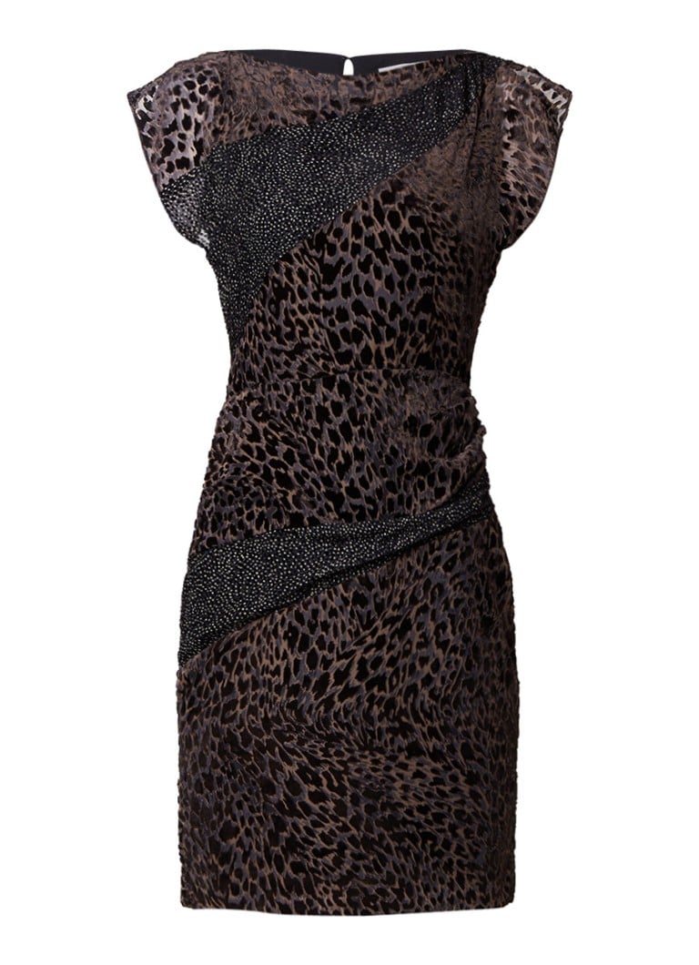 Reiss Lulan midi-jurk met luipaard flockprint zwart