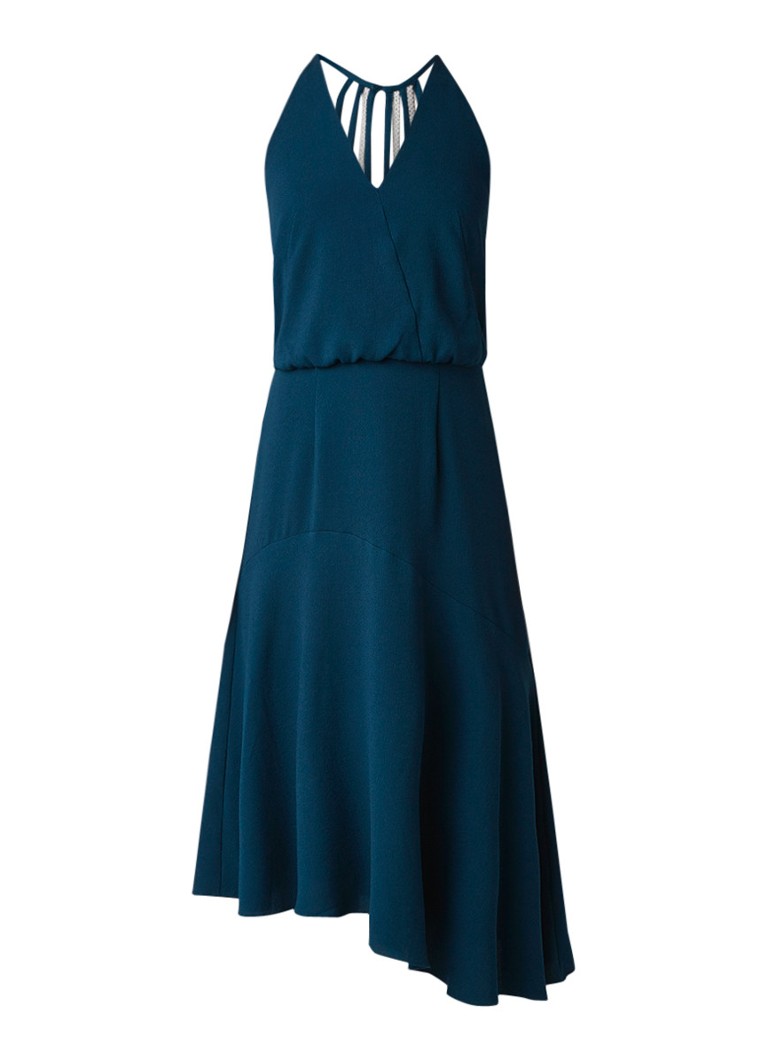 Reiss Fiona midi-jurk met asymmetrische zoom petrol