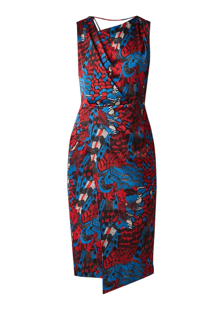 Reiss Diona midi-jurk met dessin en plooidetail rood