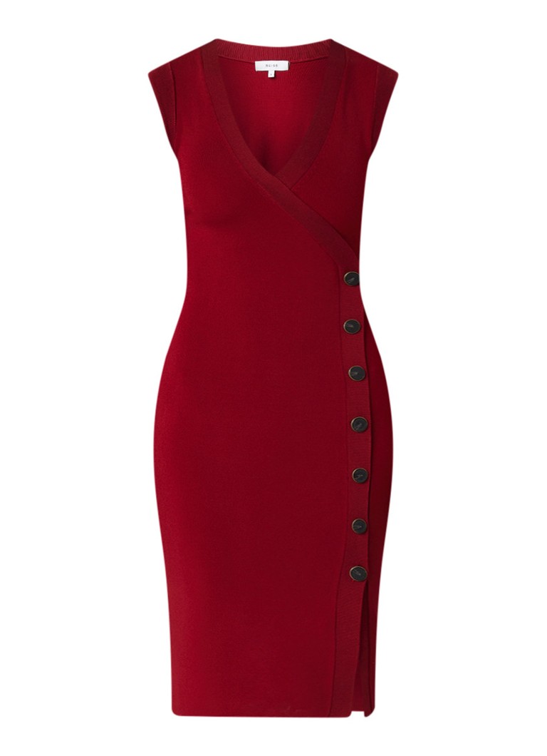 Reiss Eleni fijngebreide bodycon jurk met decoratieve knopen rood