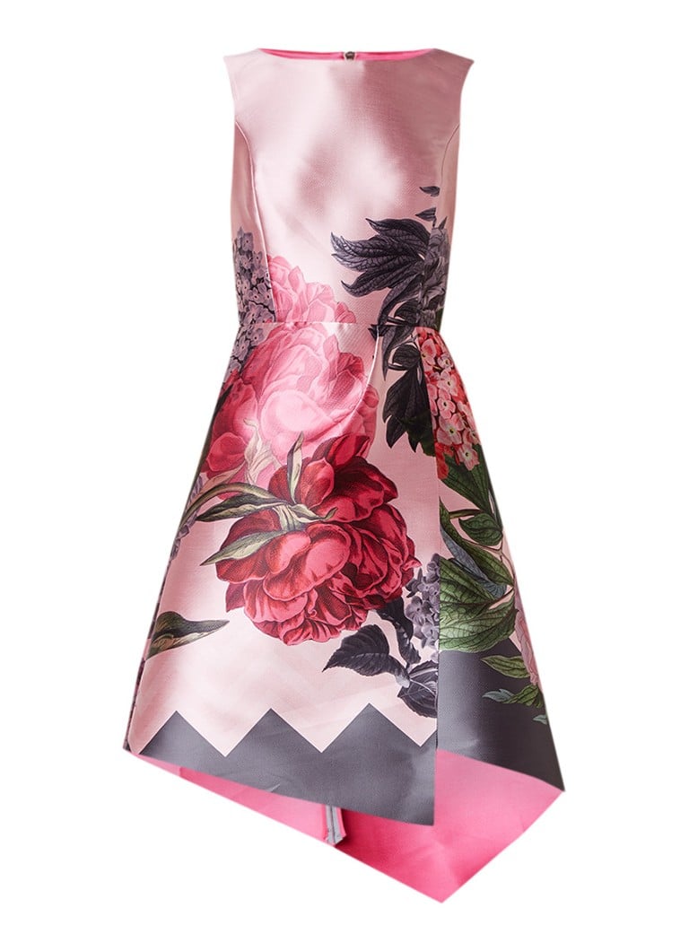 Ted Baker Palace Gardens asymmetrische A-lijn jurk met bloemenprint lichtroze
