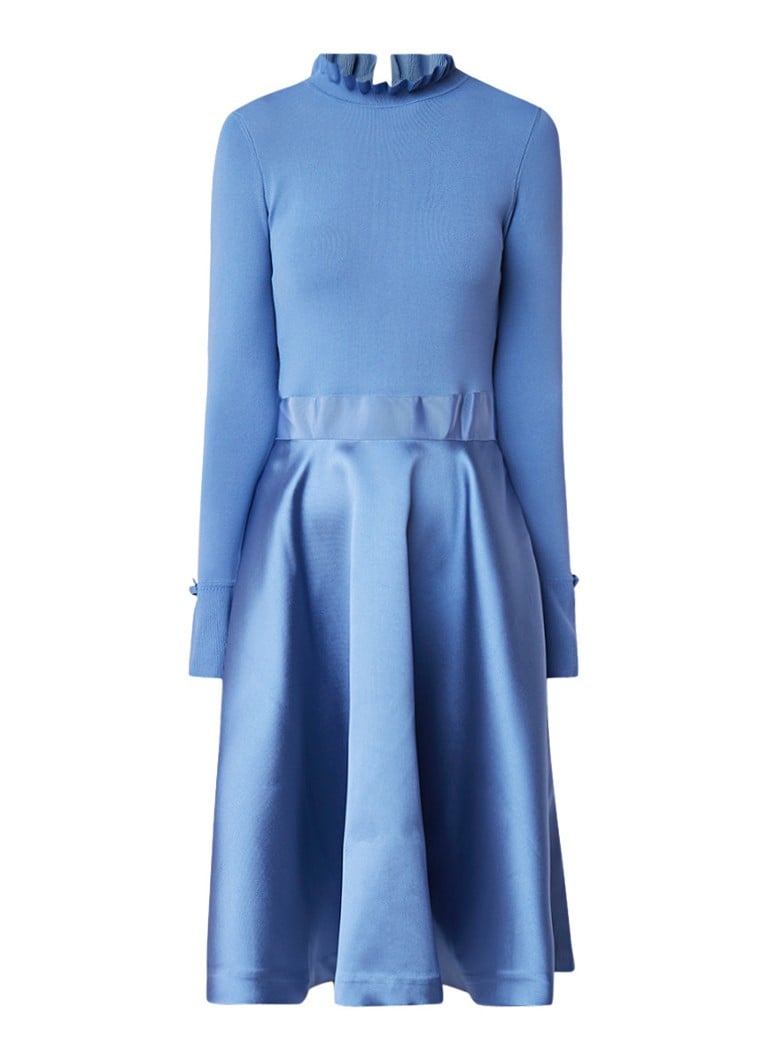 Ted Baker Zadi A-lijn jurk met col en rok van satijn blauw