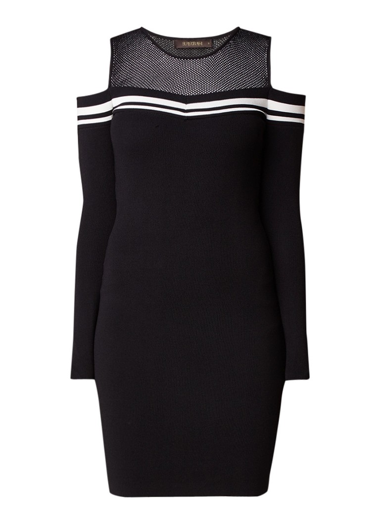 Supertrash Dane cold shoulder mini-jurk met mesh inzet zwart