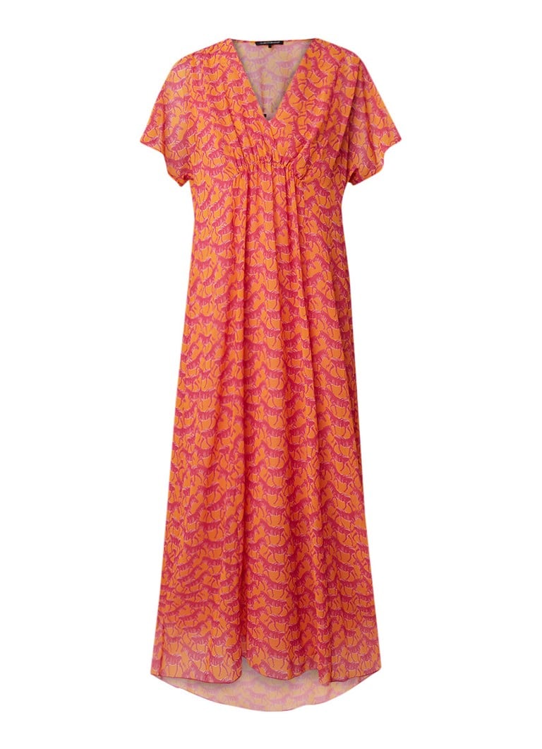 Luisa Cerano Zebra maxi-jurk met dessin en volantmouw oranje