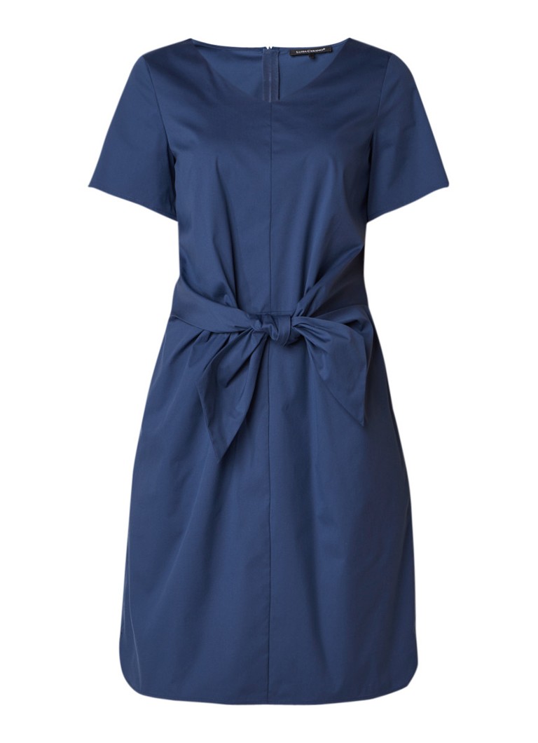 Luisa Cerano Midi-jurk in katoenblend met strikceintuur donkerblauw