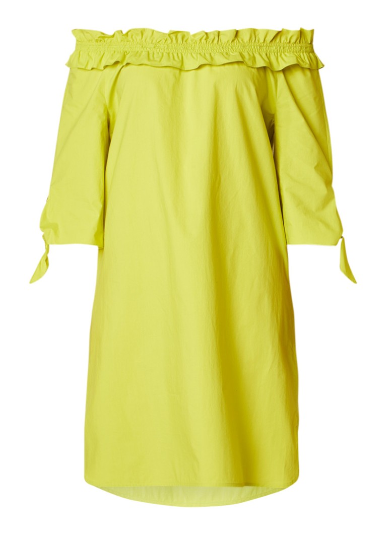 Luisa Cerano Midi-jurk van katoen met gesmockte halslijn lime