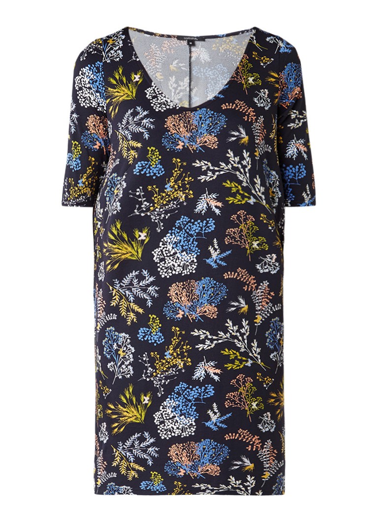 Comma T-shirt jurk met bloemendessin donkerblauw