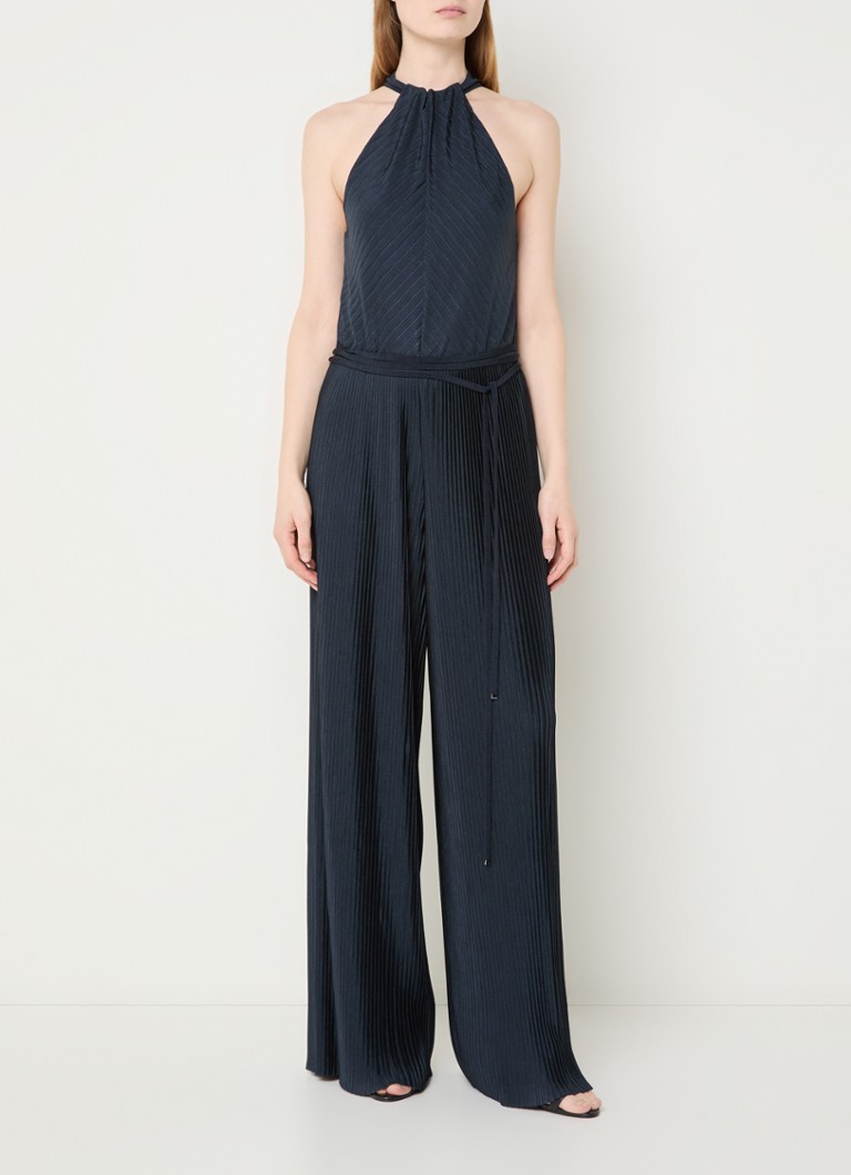BOSS Exuma wide fit jumpsuit met strikceintuur en ribstructuur