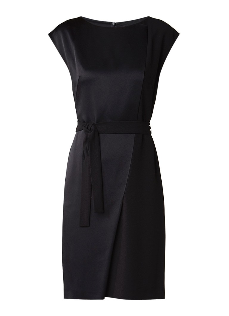 Hugo Boss Drapena midi-jurk met contrasterend materiaal en strikceintuur zwart