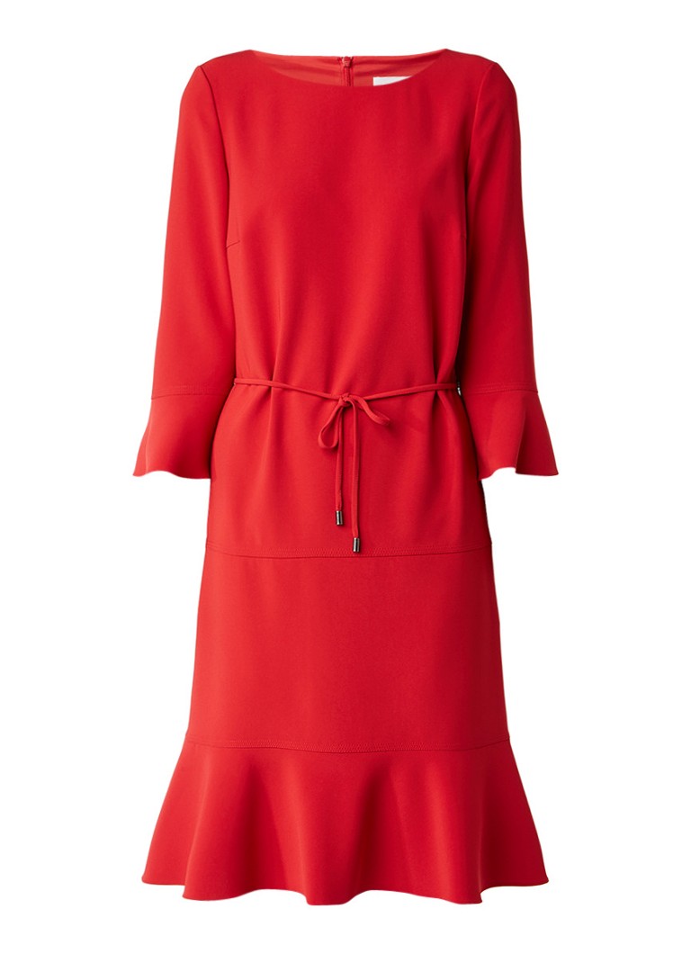 Hugo Boss Henryke A-lijn jurk met klokkende driekwart mouw rood