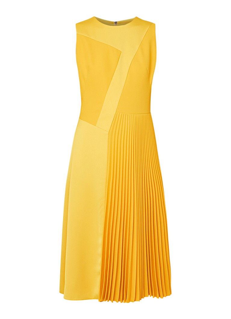 Hugo Boss Dionia mouwloze midi-jurk met siernaden en plissÃ© geel