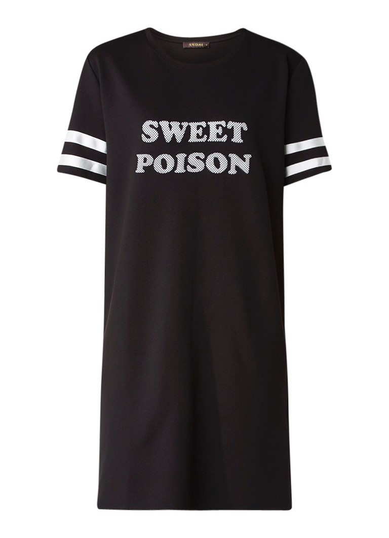 Supertrash Debby Sweet t-shirt jurk met opdruk diepzwart