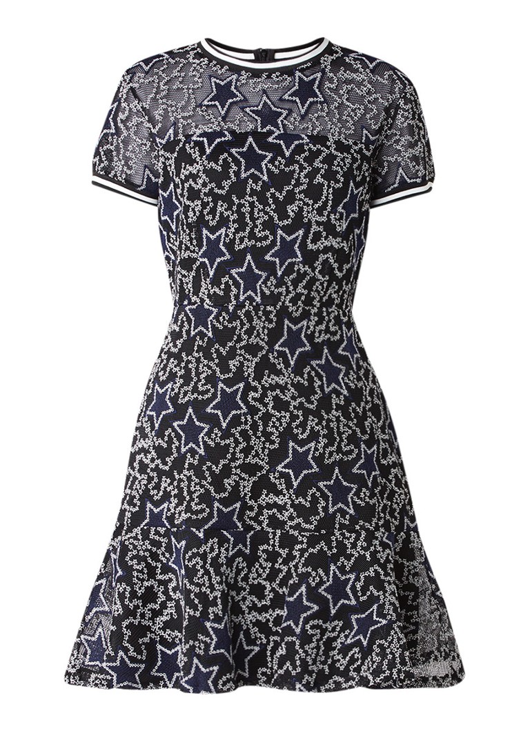 Supertrash Denon A-lijn jurk met sterrendessin en ribgebreide boorden donkerblauw