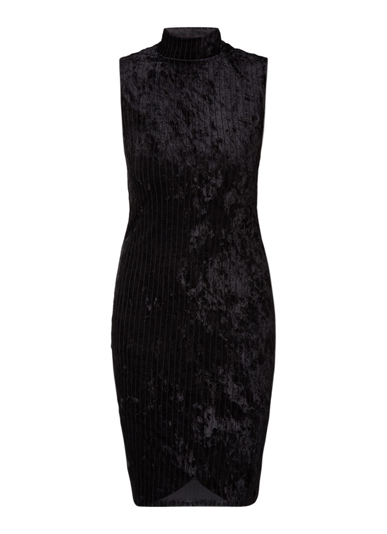 Supertrash Dilany midi-jurk van fluweel met ribstructuur diepzwart