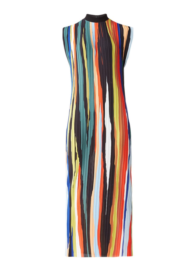 Solace London Arielle maxijurk met plissé en ribgebreide col multicolor