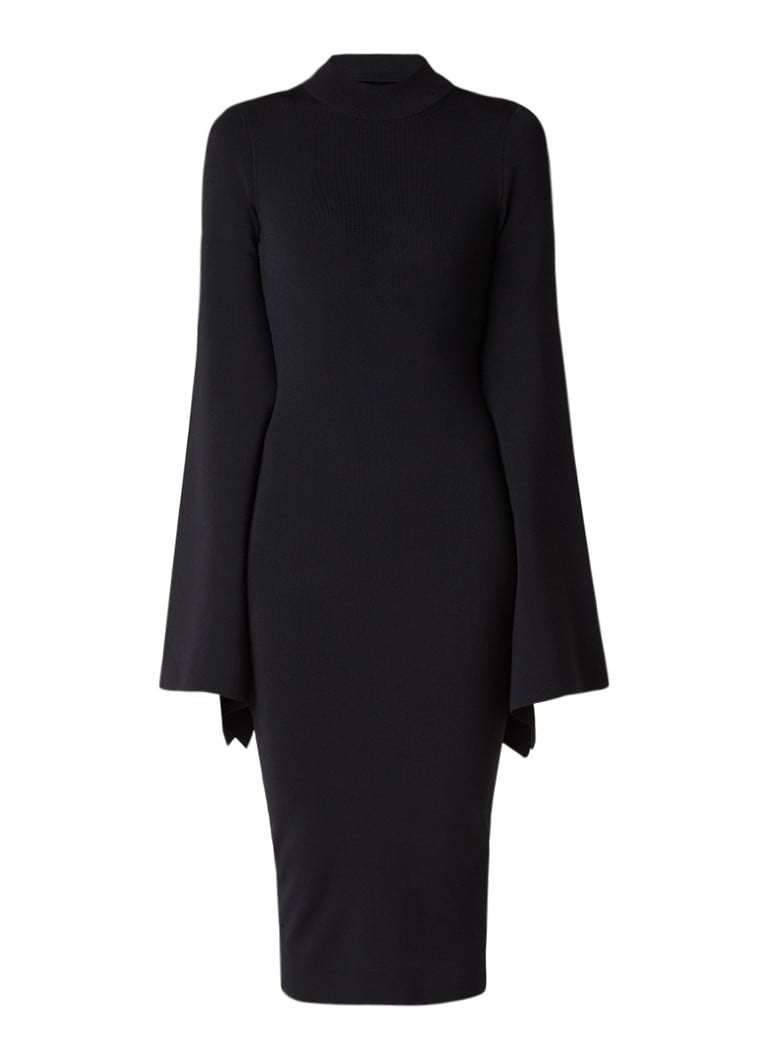 Solace London Ami midi-jurk met uitlopende mouw en rugdecolletÃ© zwart