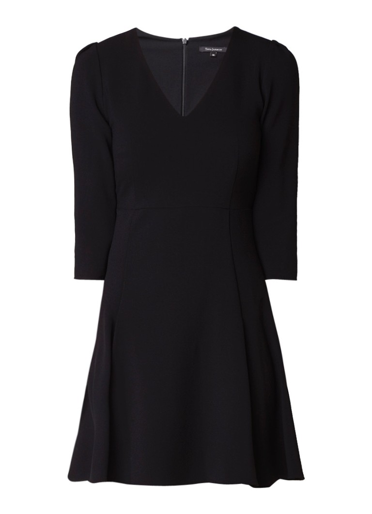 Tara Jarmon A-lijn jurk in scheerwolblend met V-hals zwart