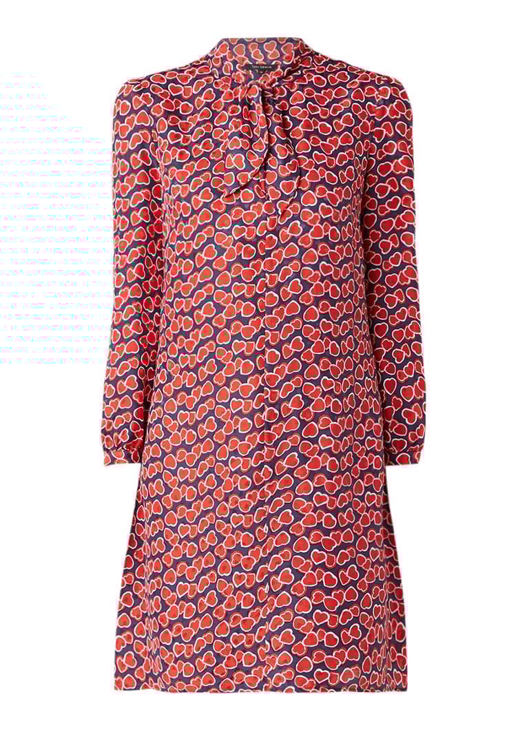 Tara Jarmon Jurk in zijdeblend met hartendessin en strik rood