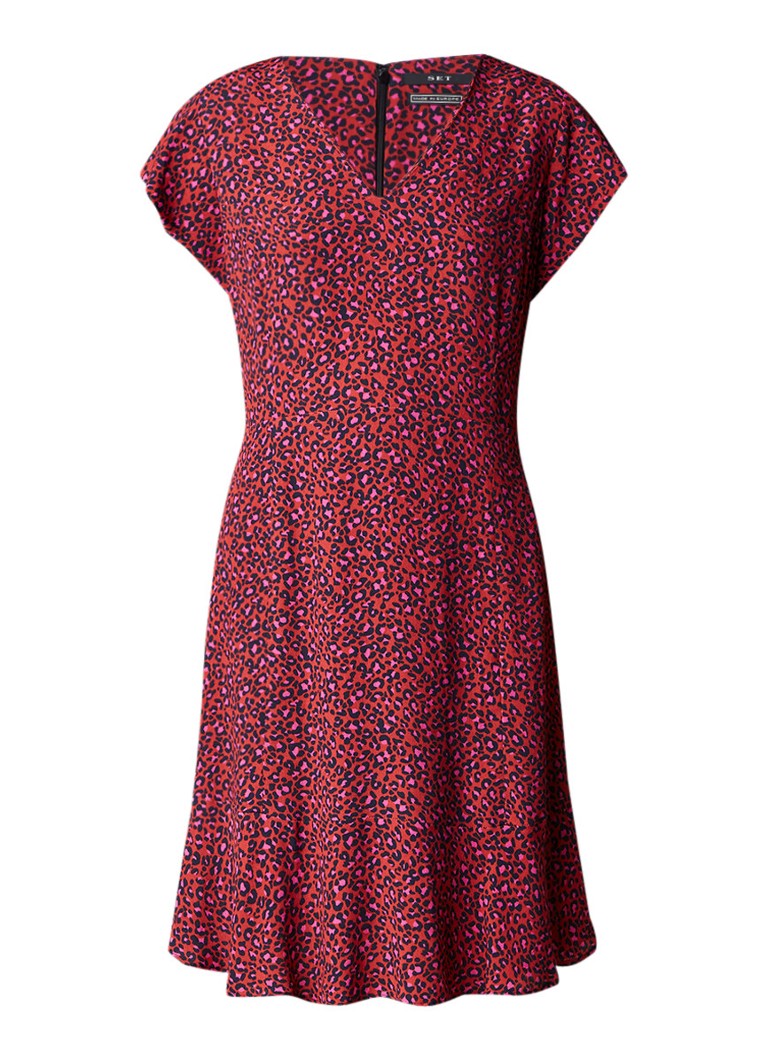 SET A-lijn jurk met luipaarddessin rood