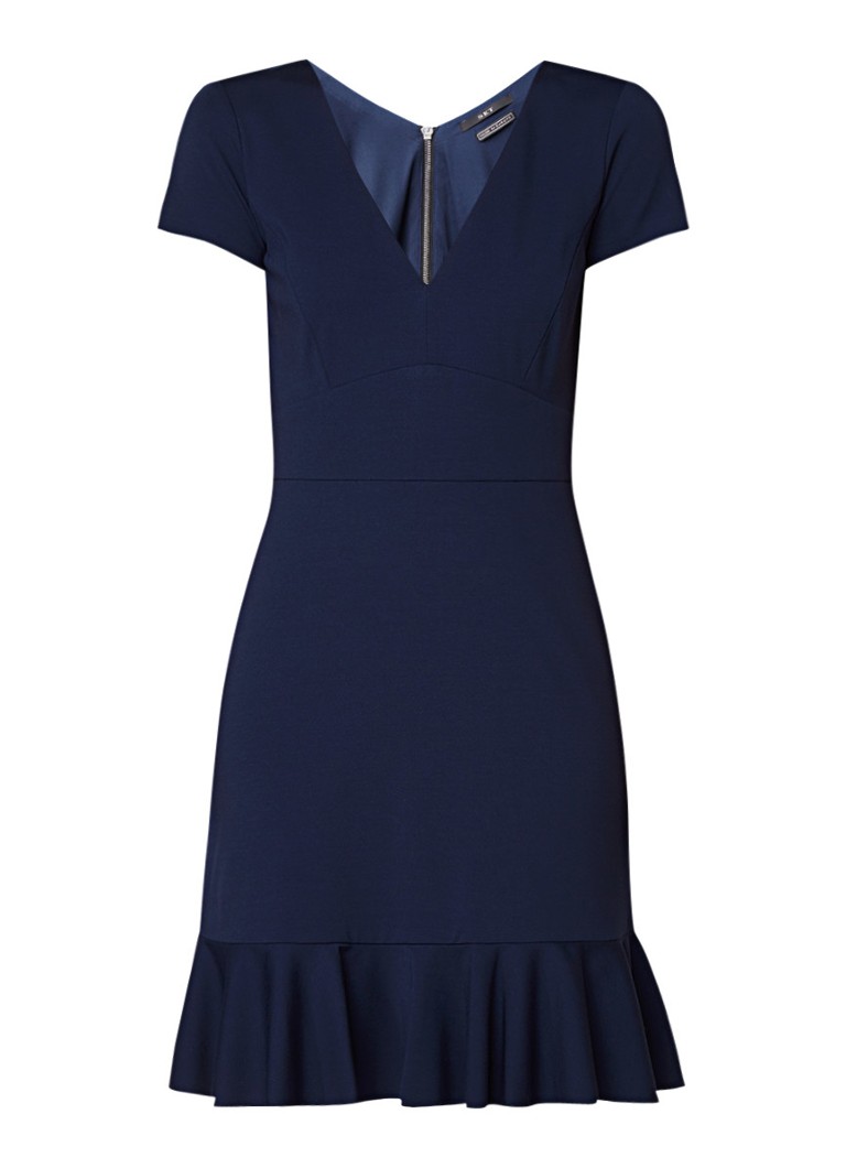 SET Midi-jurk met volant en siernaad donkerblauw