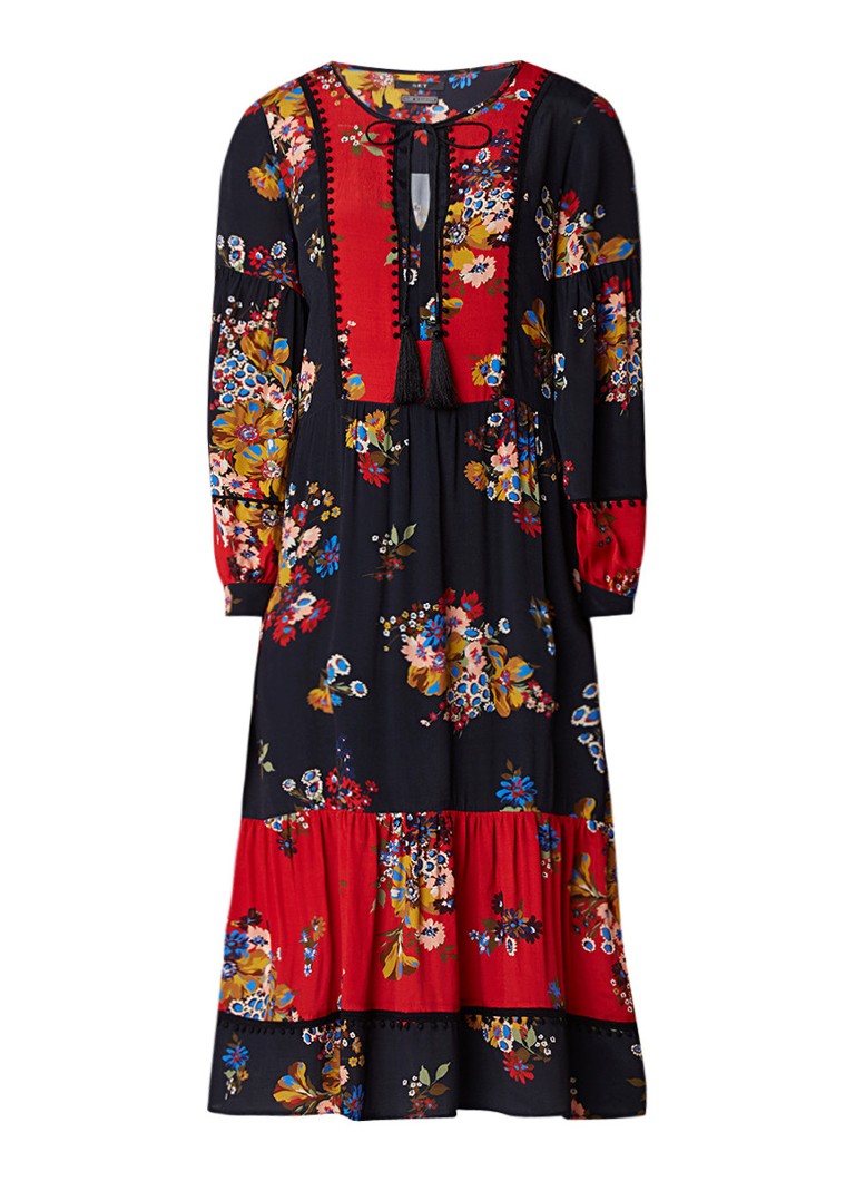 SET Tuniekjurk met bloemendessin en strikdetail rood