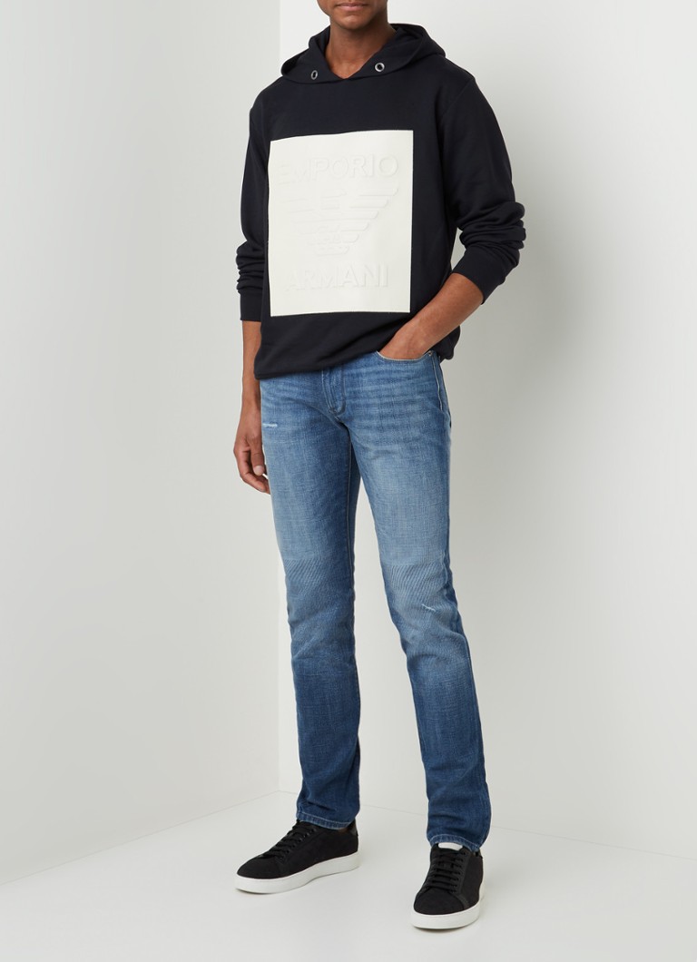 Emporio Armani Slim fit jeans met lichte wassing en ripped details