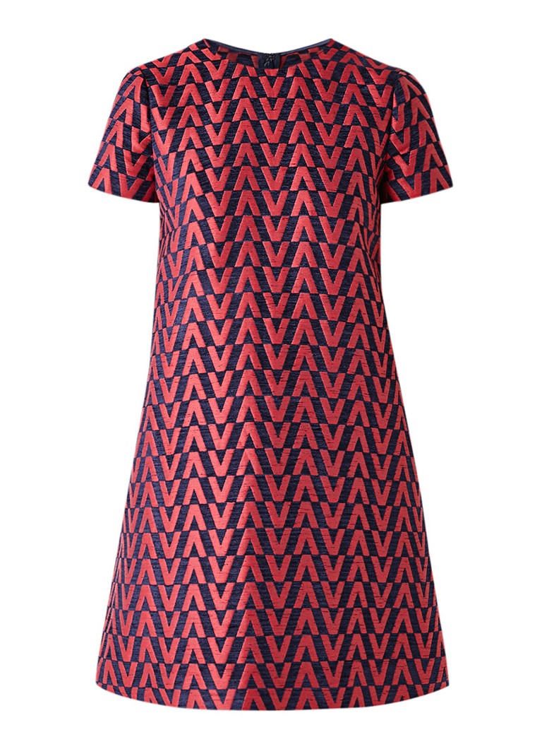 Valentino A-lijn jurk in linnenblend met ingeweven dessin rood