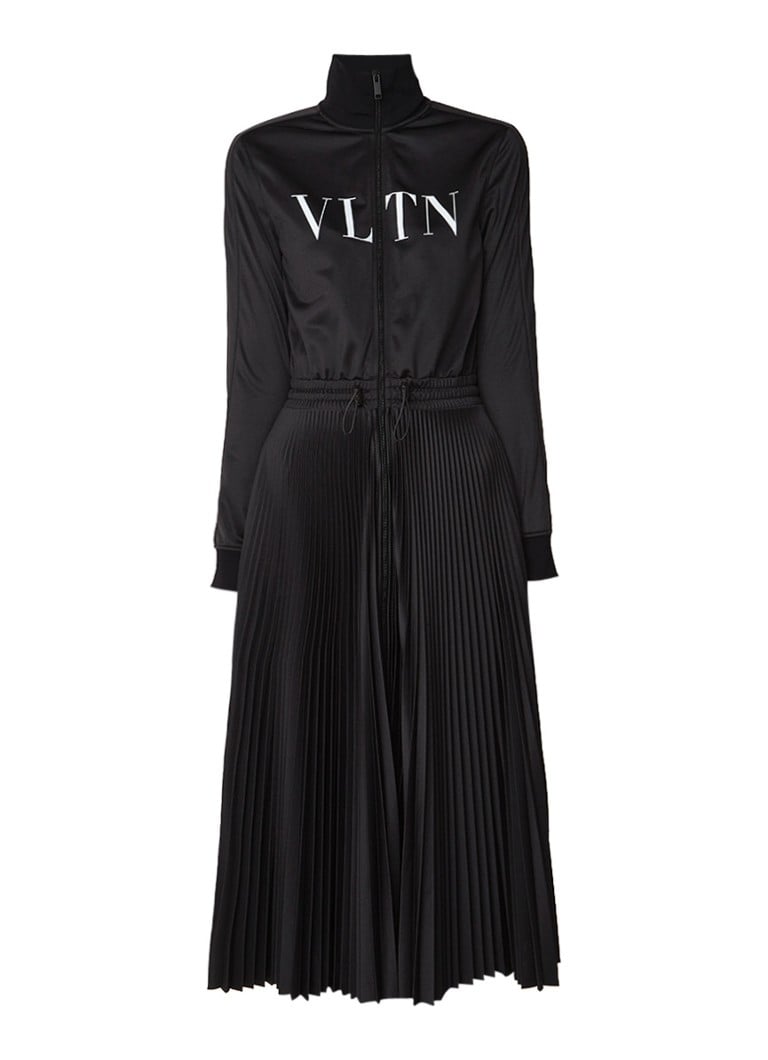 Valentino Sweatdress met plissÃ© en logo opdruk zwart