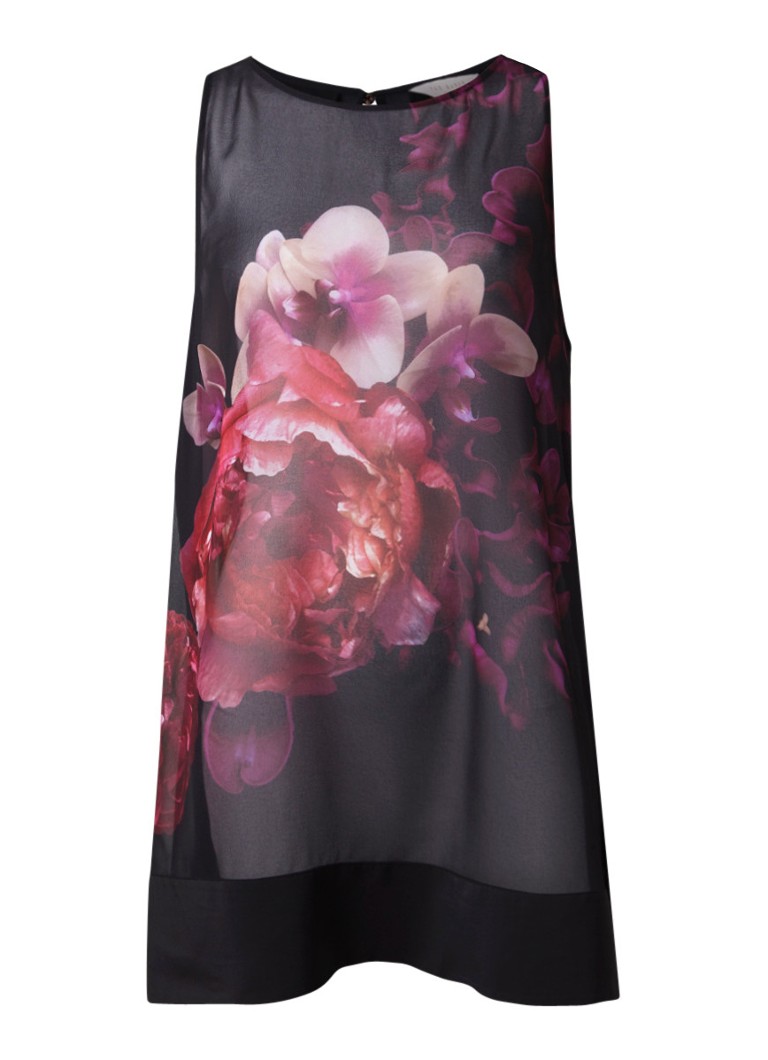 Ted Baker Telbaa semi-transparante midi-jurk met bloemendessin en keyhole zwart