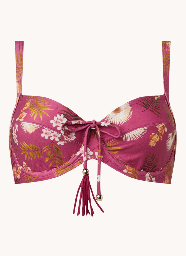 Cyell gebloemde beugel bikinitop roze/geel/bruin