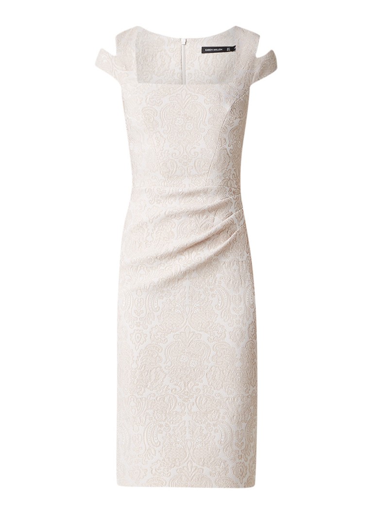 Karen Millen Kokerjurk met jacquarddessin en plooidetail beige