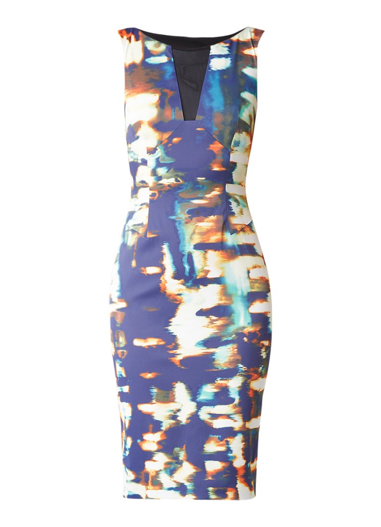 Karen Millen Kokerjurk met mesh inzet en cut-out multicolor