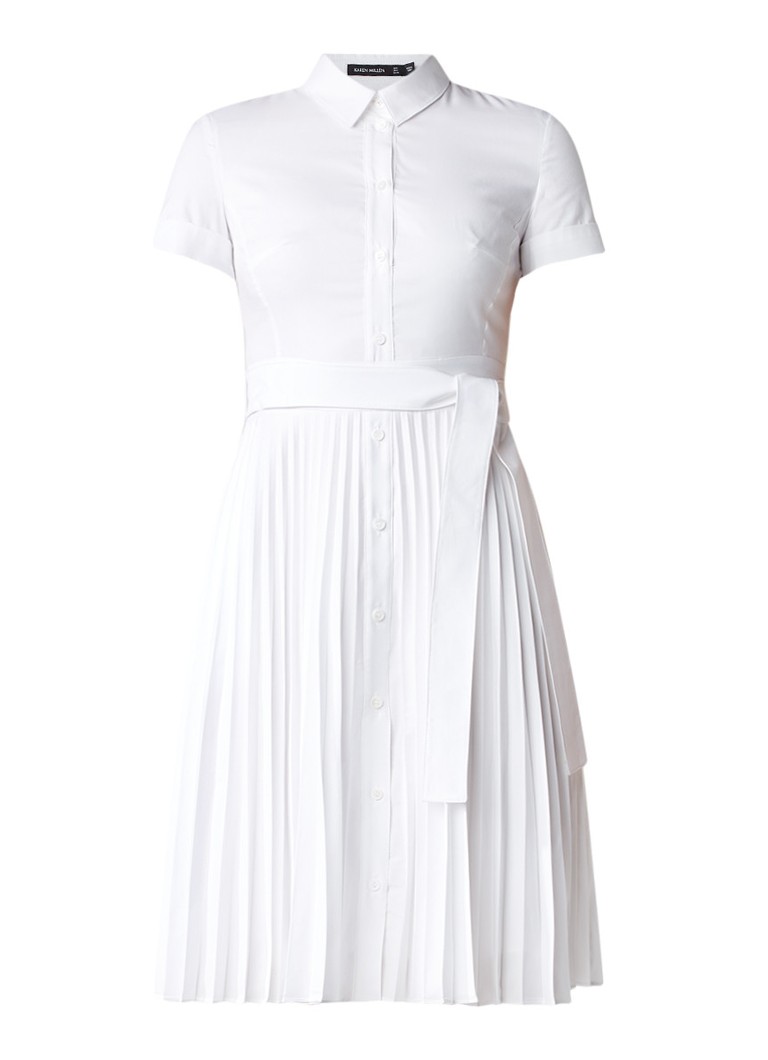 Karen Millen Blousejurk met plissérok en ceintuur wit