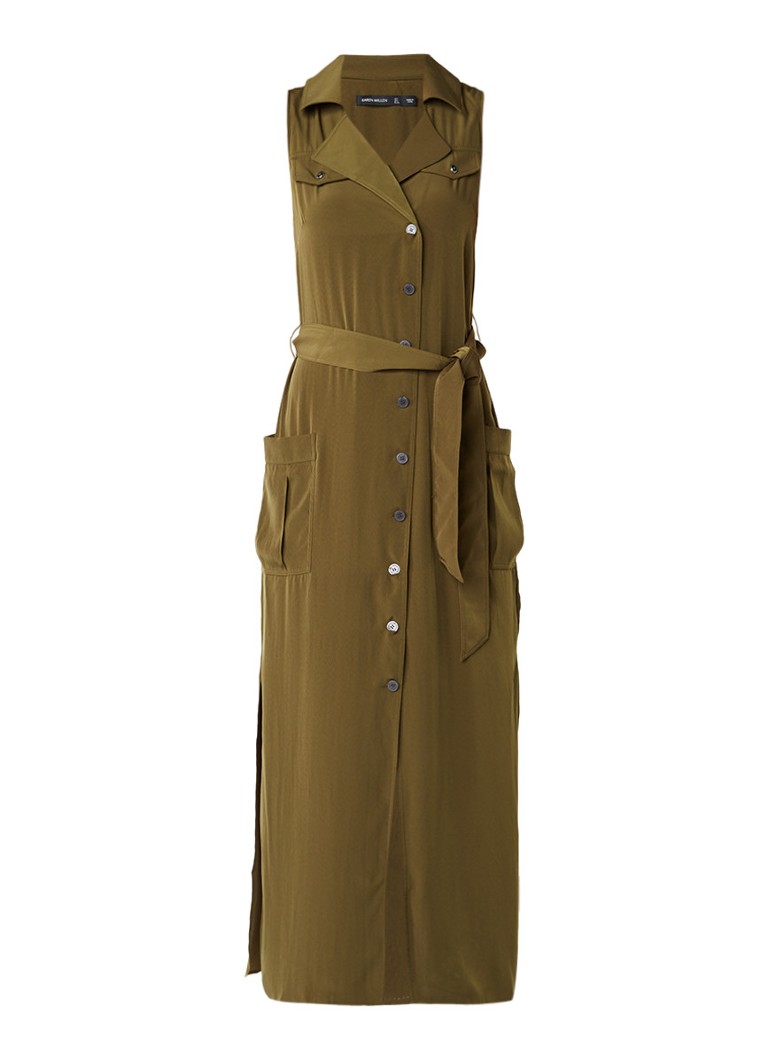 Karen Millen Safari maxi blousejurk met strikceintuur en split olijfgroen